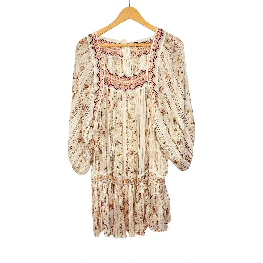 Free People Dance Magic Tunic‎ Womens Medium Embroidered Mini Dress Boho